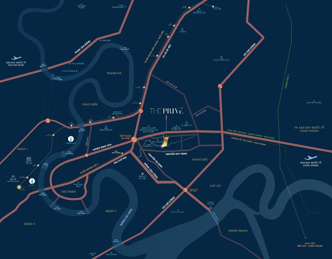 Liền kề trung tâm tài chính quốc tế Thủ Thiêm, liền kề các khu đô thị quốc tế The Global City, SaiGon Sports City.