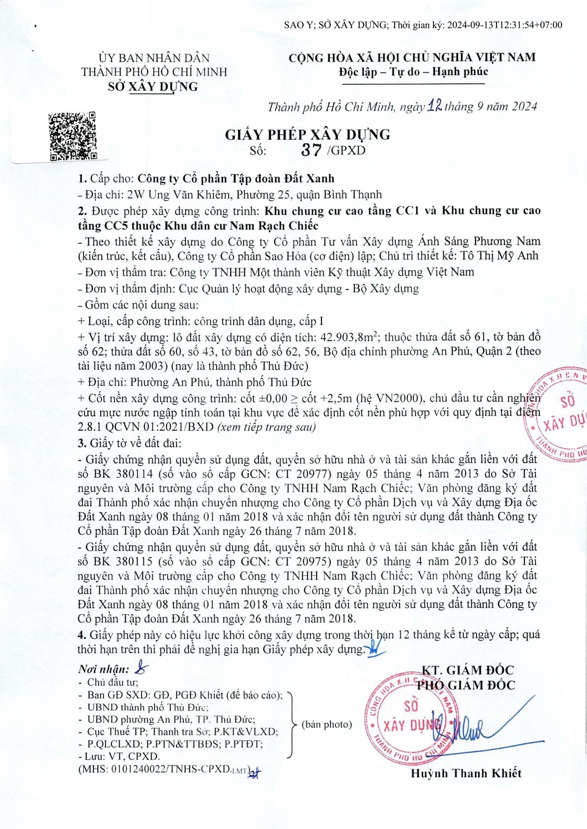 Giấy phép xây dựng dự án căn hộ The Prive