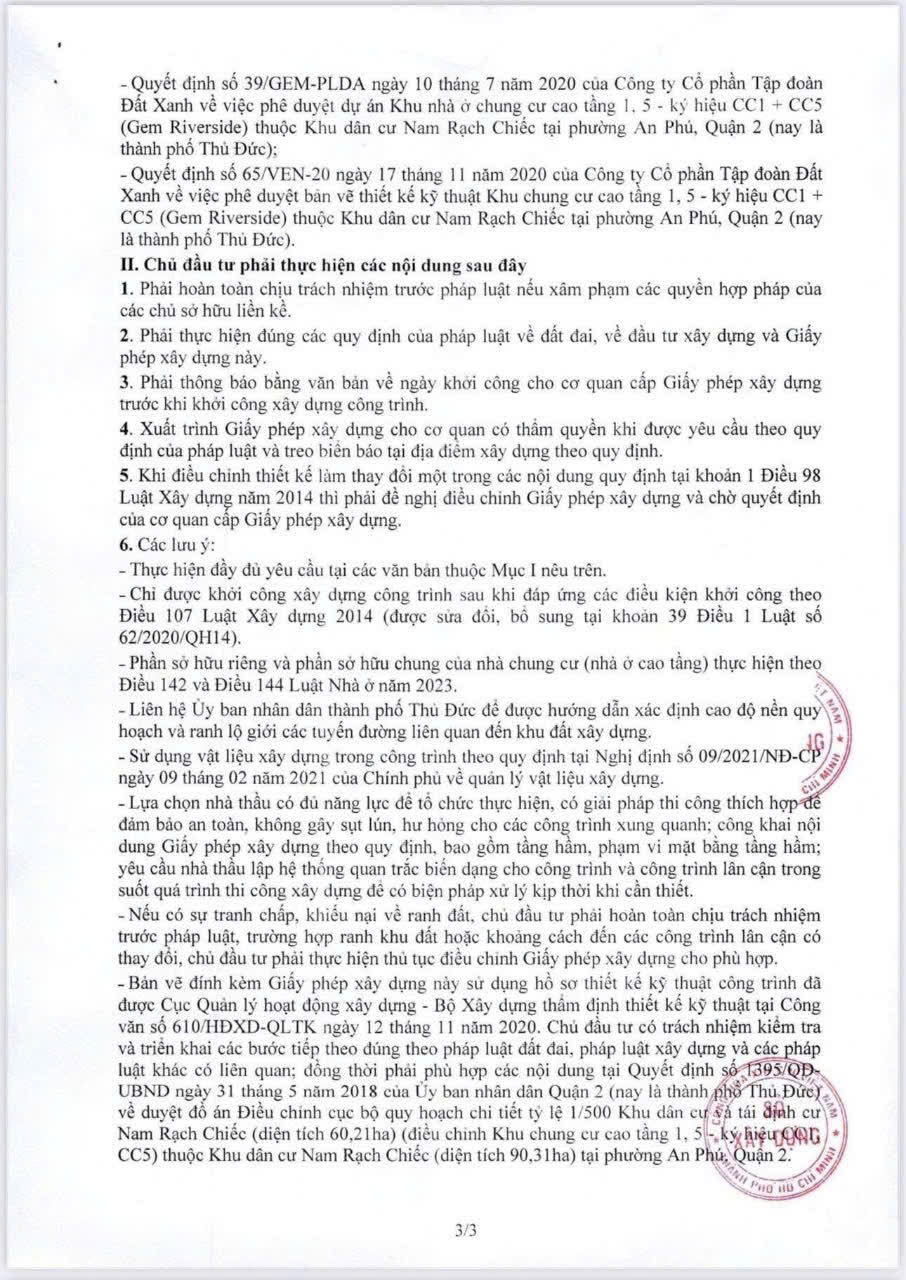 Giấy phép xây dựng dự án căn hộ The Prive